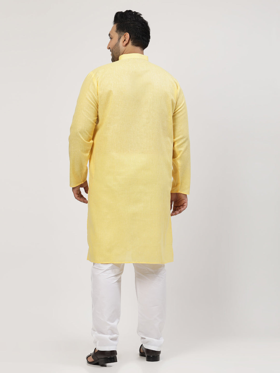 Plus Size  Yellow & White Regular Pure Cotton Kurta with Pyjamas