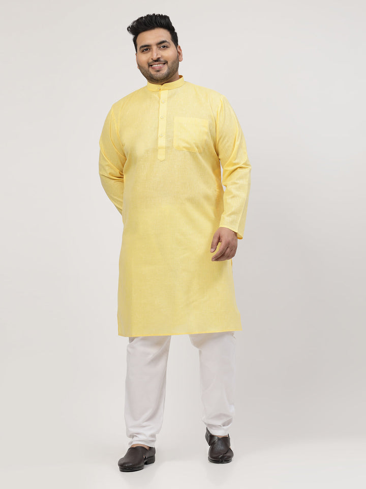 Plus Size  Yellow & White Regular Pure Cotton Kurta with Pyjamas