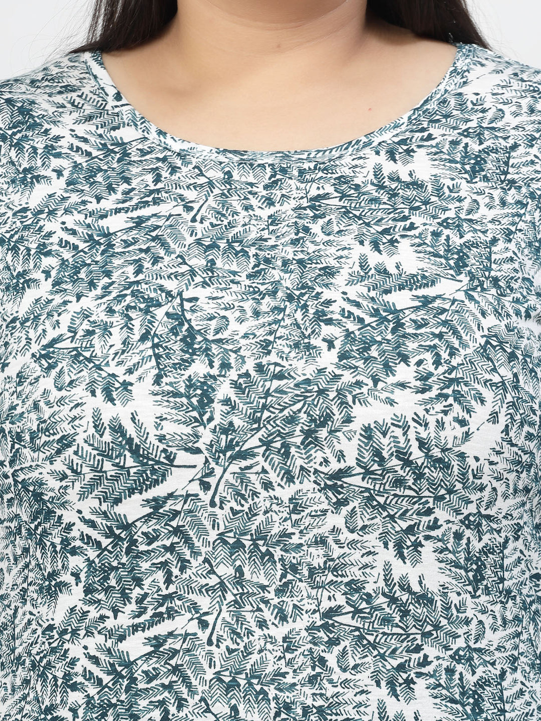 Plus Size Floral Printed Round Neck Cotton T-shirt