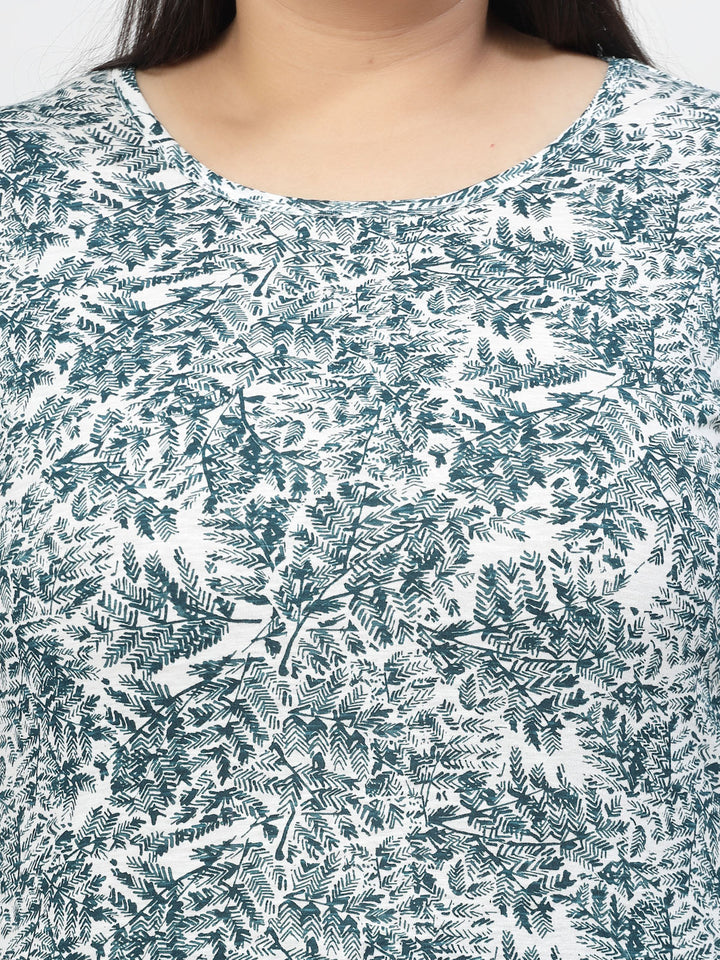 Plus Size Floral Printed Round Neck Cotton T-shirt