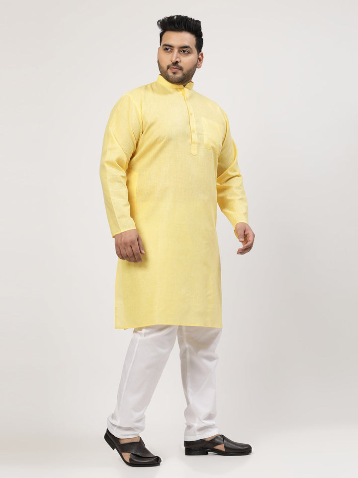 Plus Size  Yellow & White Regular Pure Cotton Kurta with Pyjamas
