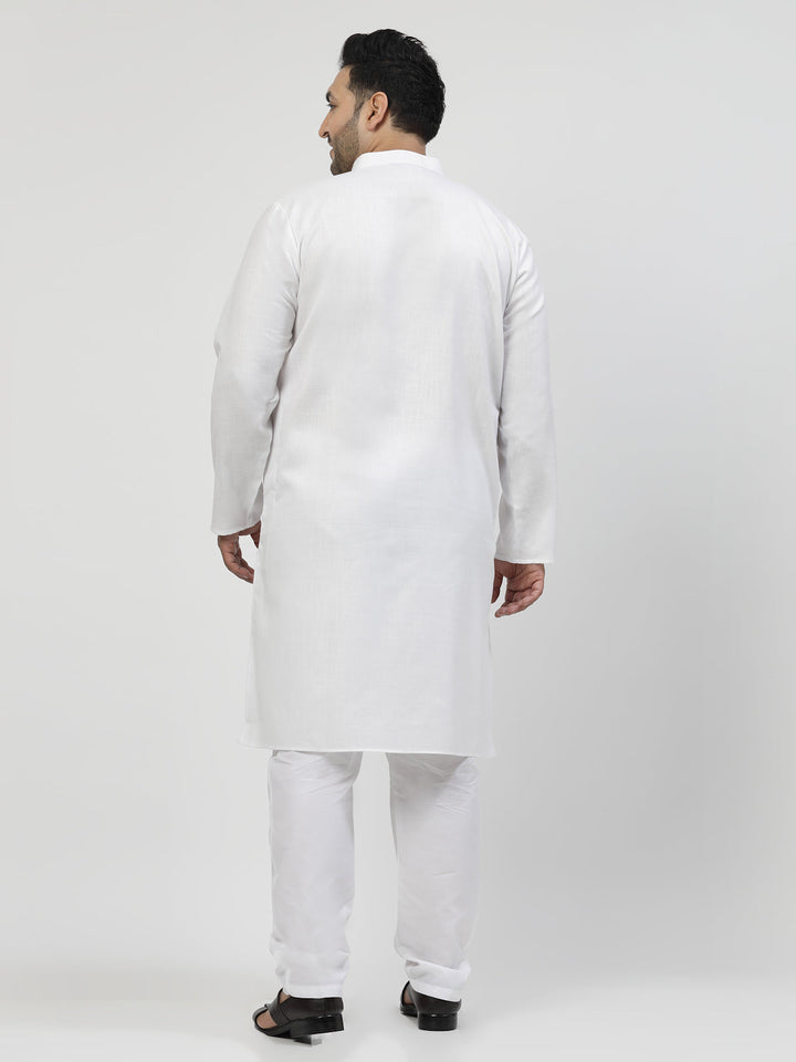 Plus Size Men White Solid Kurta with Pyjamas
