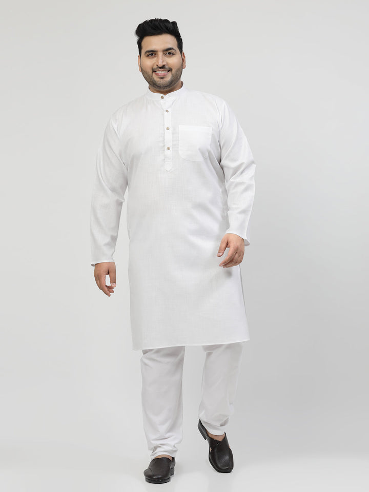Plus Size Men White Solid Kurta with Pyjamas