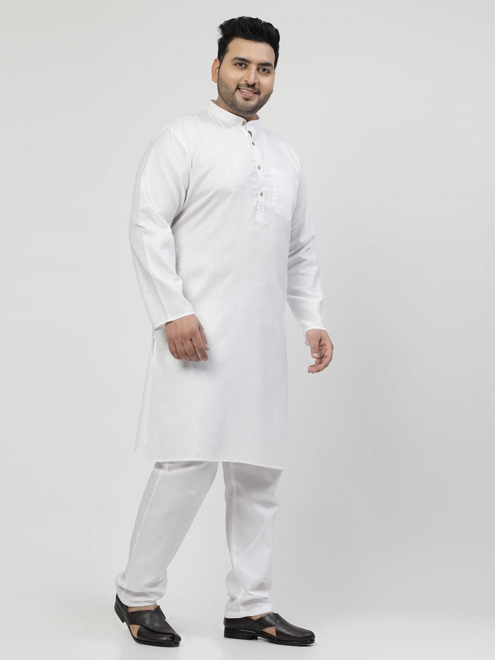 Plus Size Men White Solid Kurta with Pyjamas