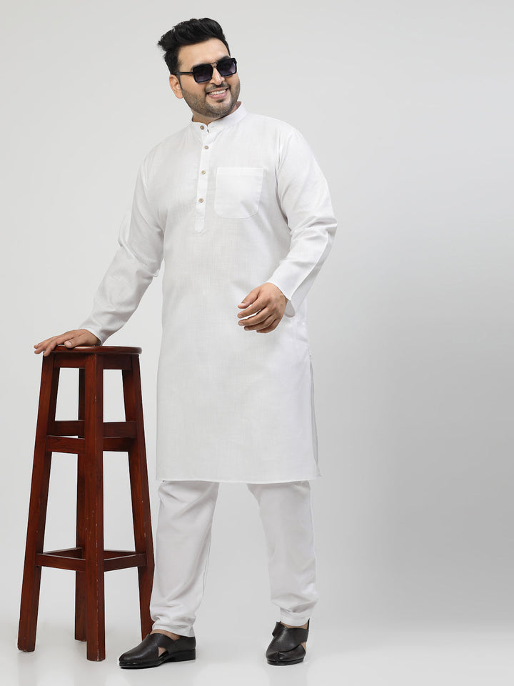 Plus Size Men White Solid Kurta with Pyjamas