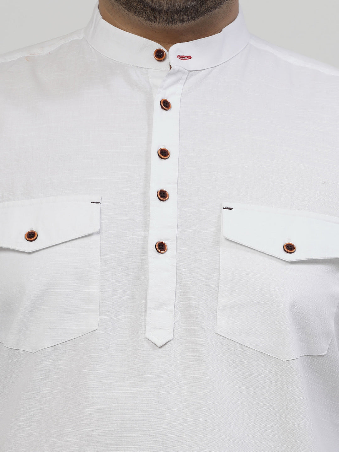 Plus Size Mandarin Collar Roll Up Sleeves Pure Cotton Casual Shirt