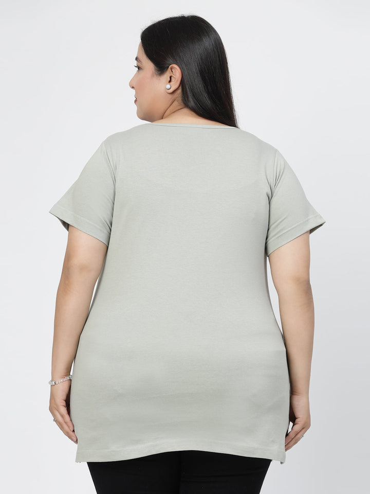 Plus Size  Round Neck Short Sleeves Cotton T-shirt
