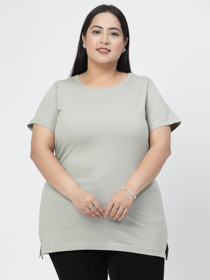 Plus Size  Round Neck Short Sleeves Cotton T-shirt