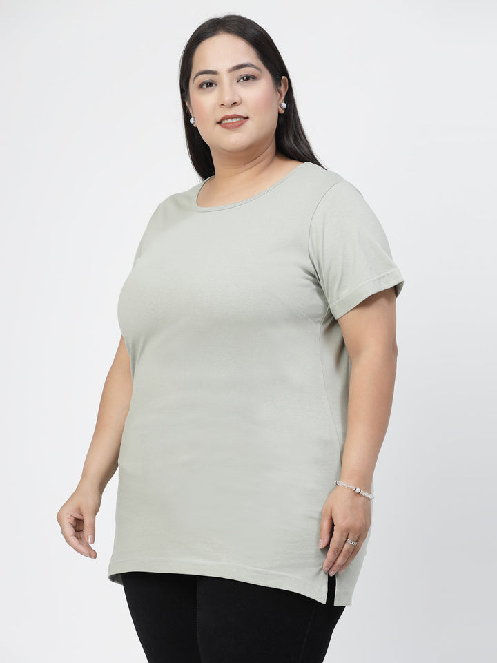 Plus Size  Round Neck Short Sleeves Cotton T-shirt