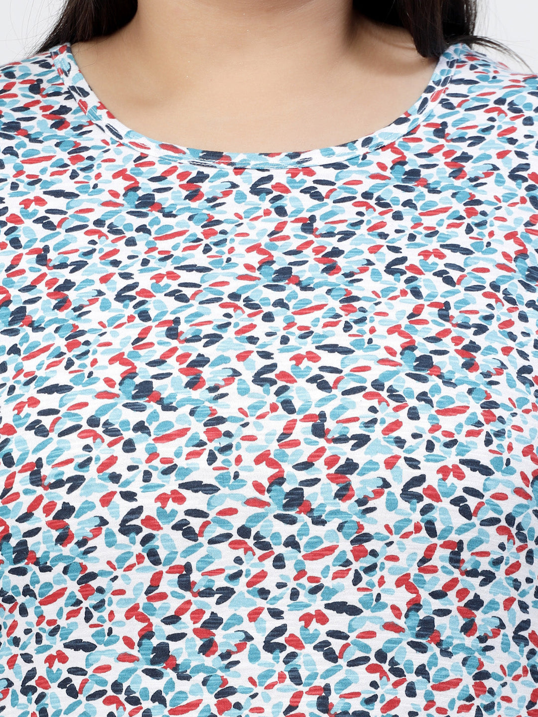Plus Size Round Neck Short Sleeves Abstract Printed Cotton Regular Fit  T-shirt