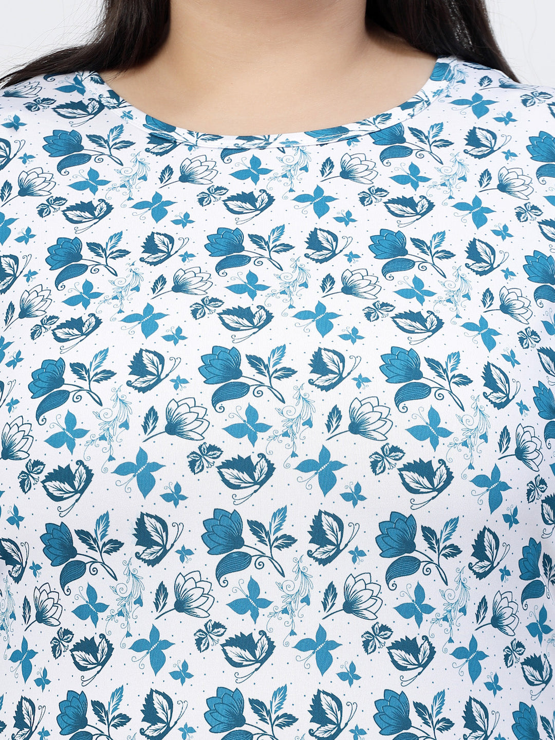 Plus Size Round Neck Short Sleeves Floral Printed Cotton Regular Fit  T-shirt