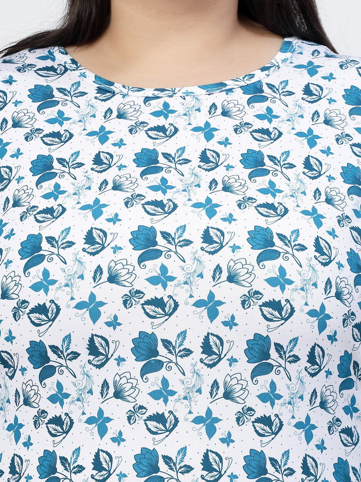 Plus Size Round Neck Short Sleeves Floral Printed Cotton Regular Fit  T-shirt