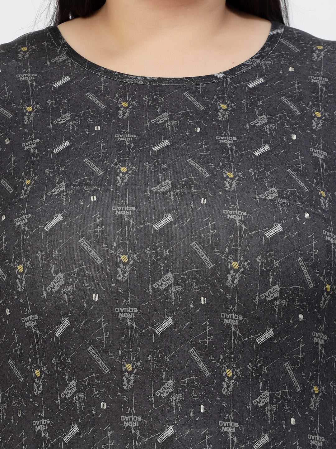 Plus Size Black Graphic Printed Drop-Shoulder Sleeves Regular Fit Cotton Casual T-shirt