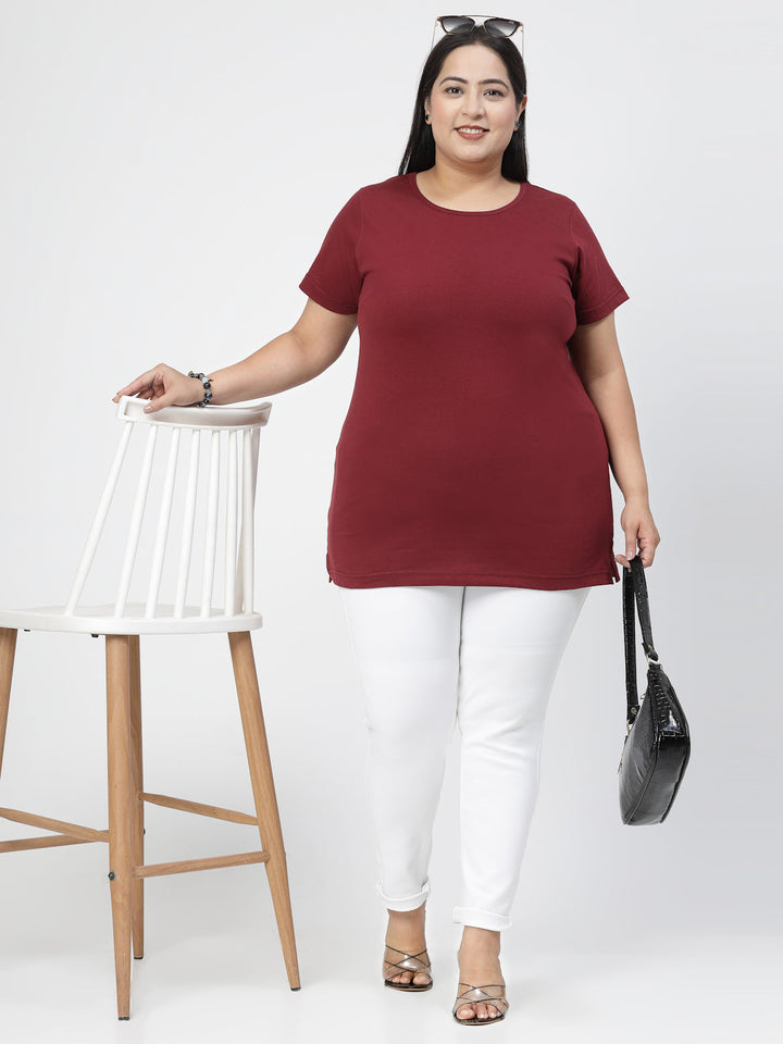 Plus Size Round Neck Short Sleeves Cotton Regular Fit  T-shirt