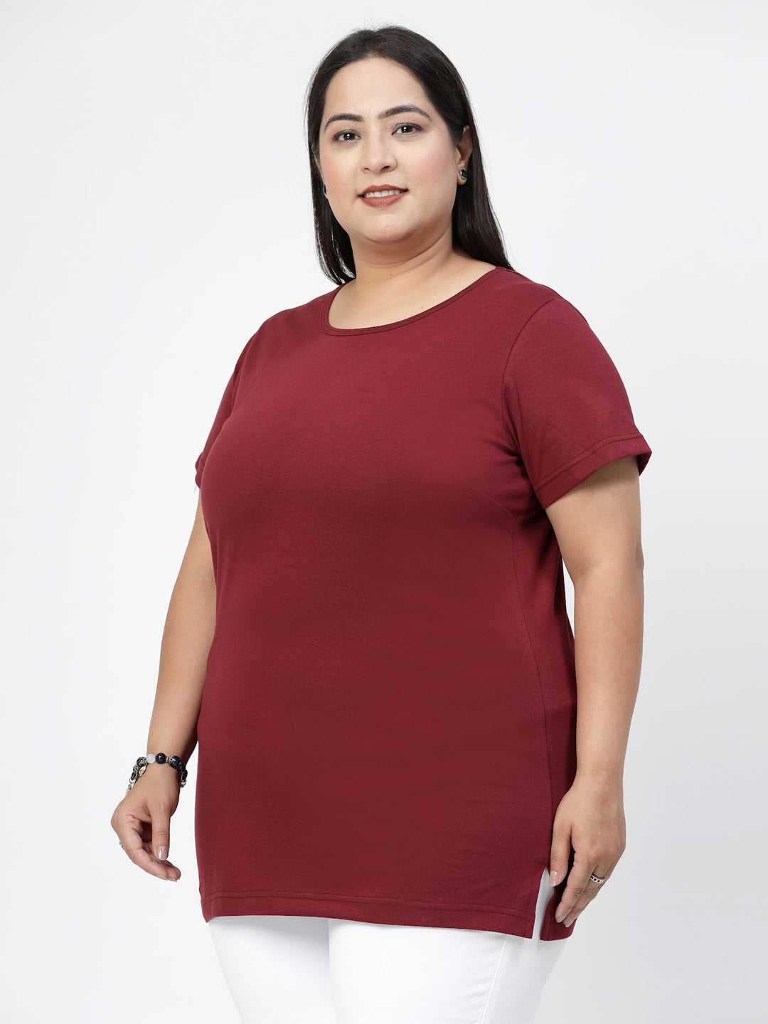 Plus Size Round Neck Short Sleeves Cotton Regular Fit  T-shirt