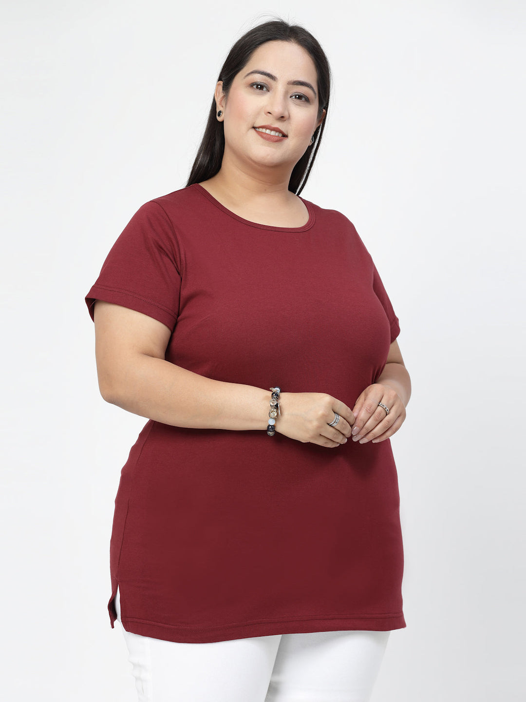 Plus Size Round Neck Short Sleeves Cotton Regular Fit  T-shirt