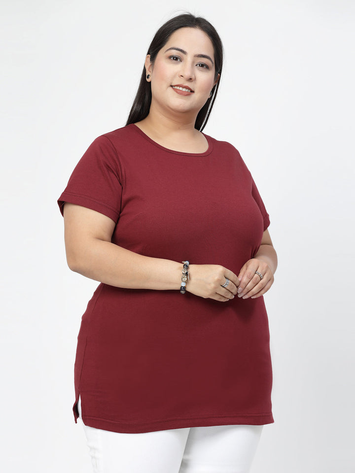 Plus Size Round Neck Short Sleeves Cotton Regular Fit  T-shirt