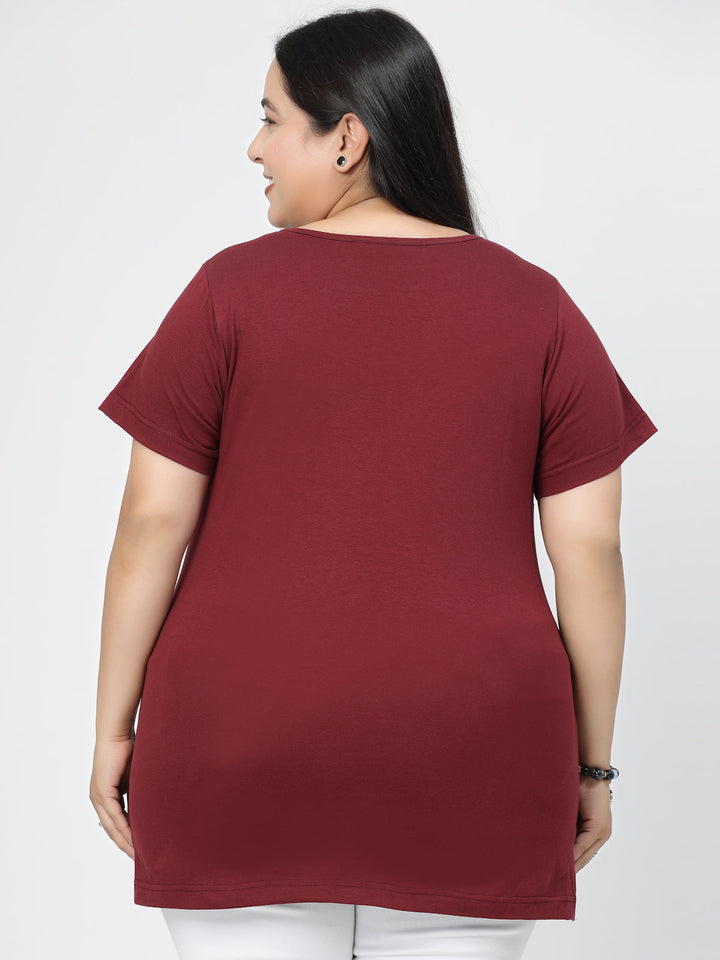 Plus Size Round Neck Short Sleeves Cotton Regular Fit  T-shirt
