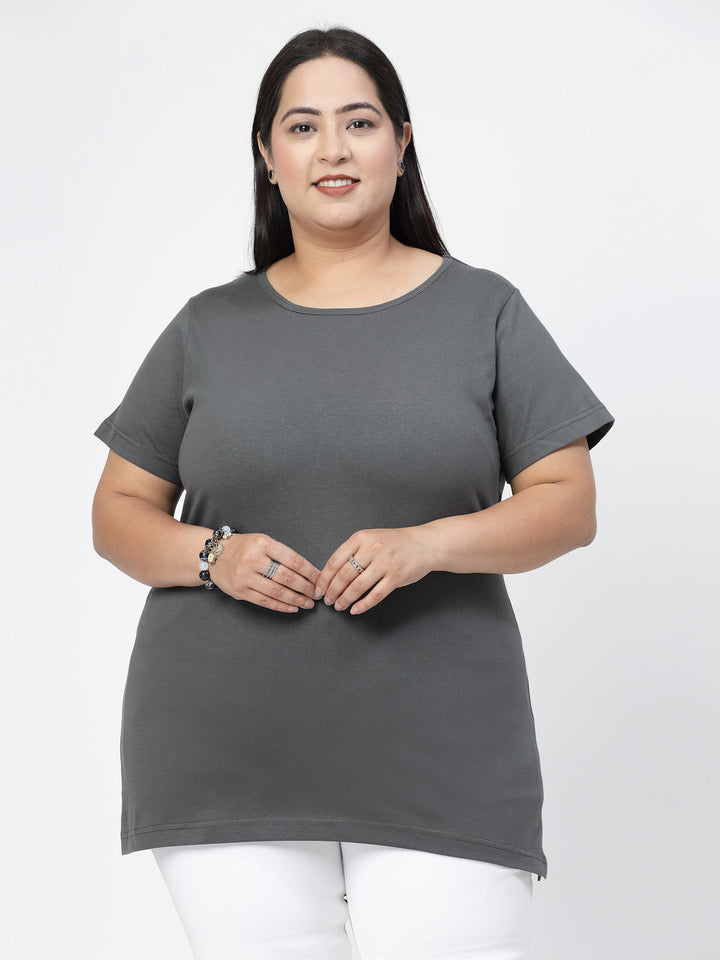 Plus Size  Round Neck Short Sleeves Cotton T-shirt