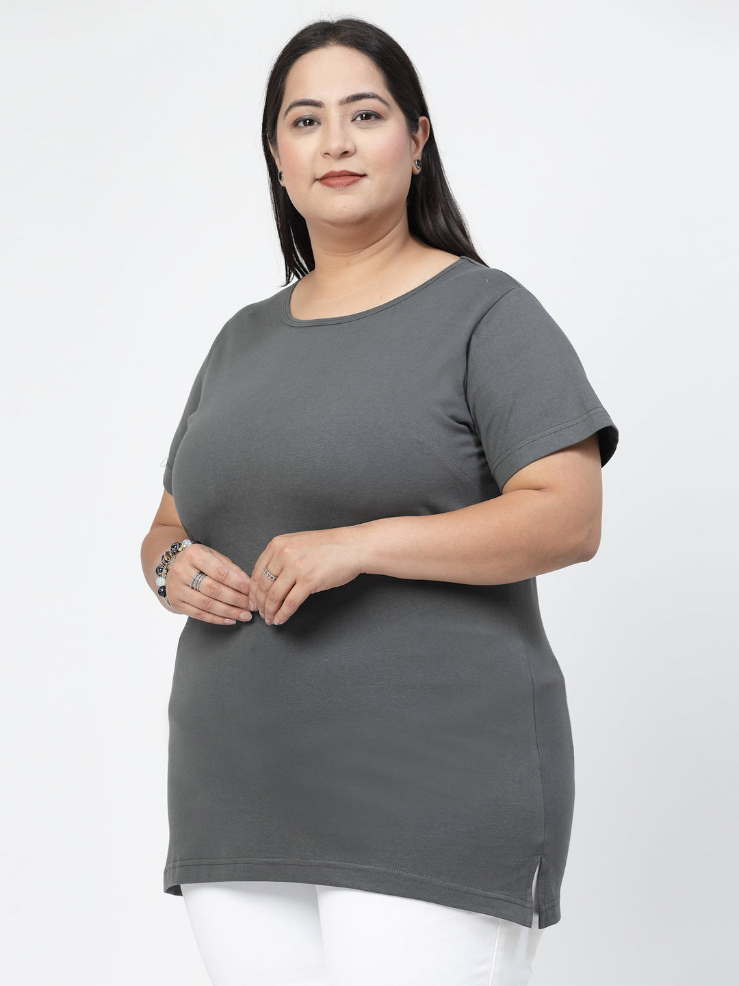 Plus Size  Round Neck Short Sleeves Cotton T-shirt