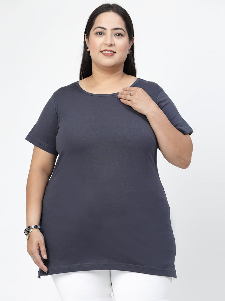 Plus Size Round Neck Short Sleeves Cotton Regular Fit  T-shirt