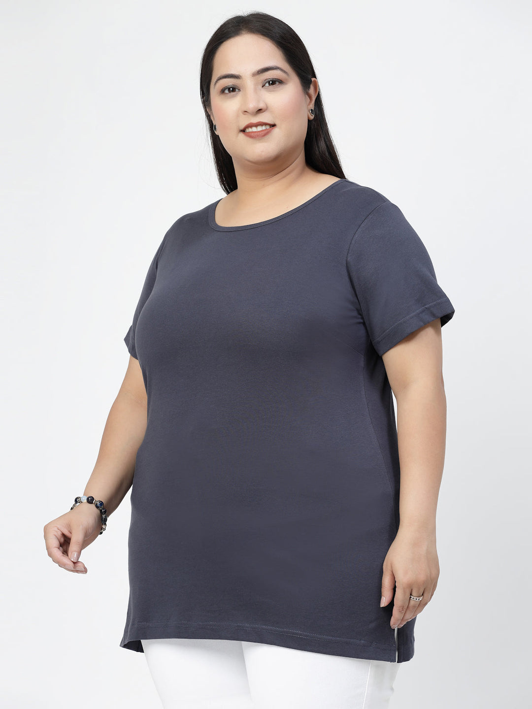 Plus Size Round Neck Short Sleeves Cotton Regular Fit  T-shirt