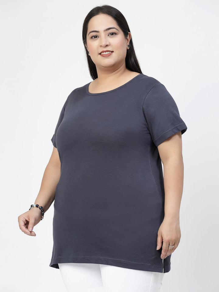 Plus Size Round Neck Short Sleeves Cotton Regular Fit  T-shirt