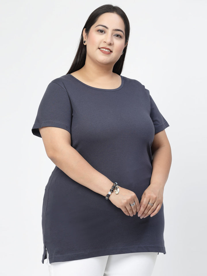 Plus Size Round Neck Short Sleeves Cotton Regular Fit  T-shirt