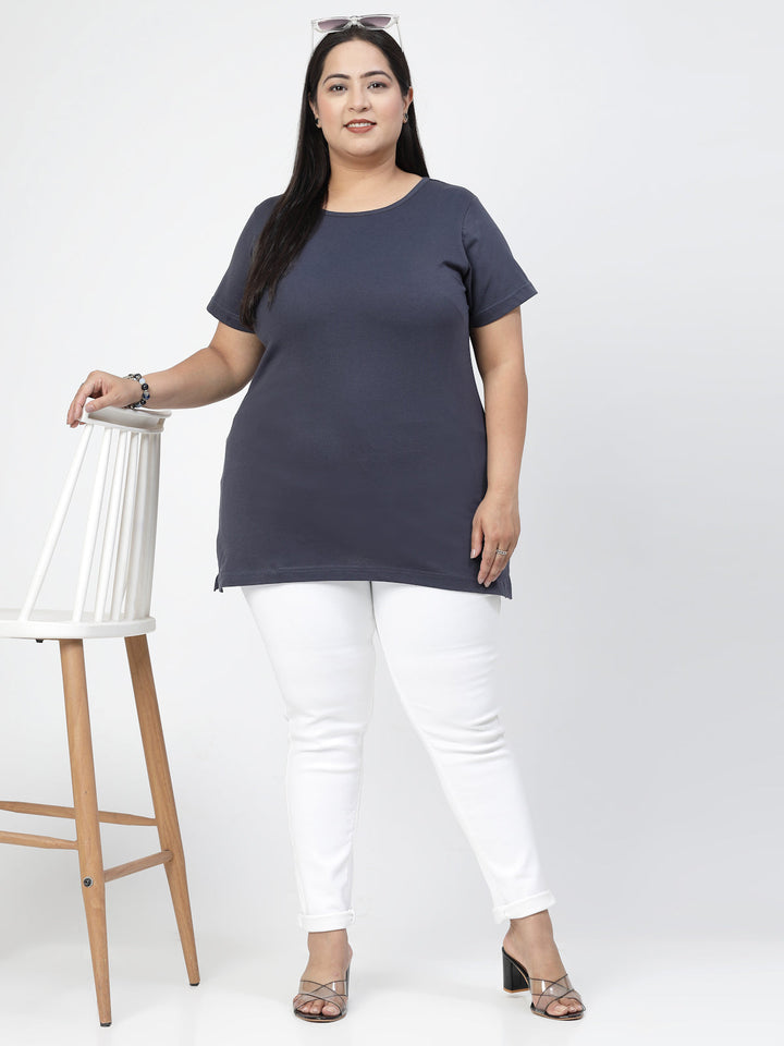 Plus Size Round Neck Short Sleeves Cotton Regular Fit  T-shirt