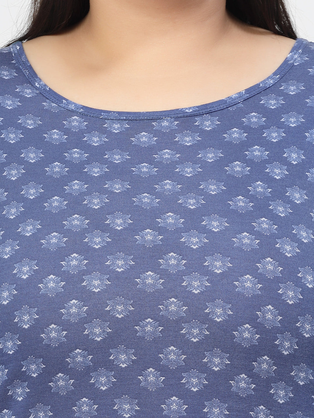 Plus Size Floral Printed Round Neck Cotton T-shirt