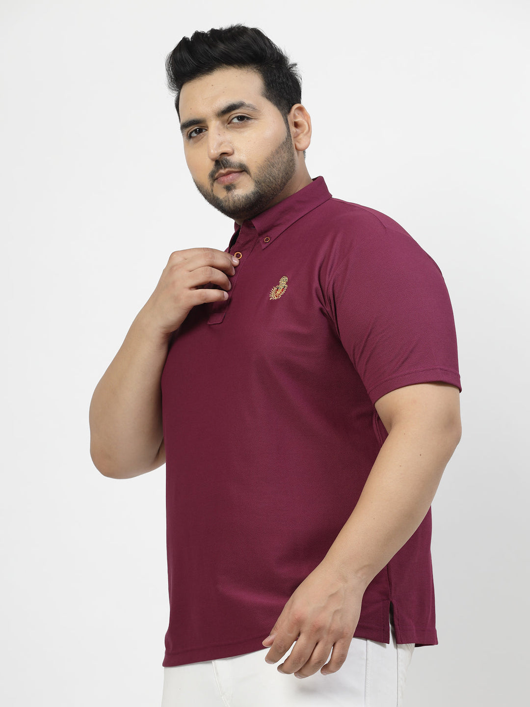 Plus Size Men Solid Cotton Mandarin Collar Oversize T-shirt