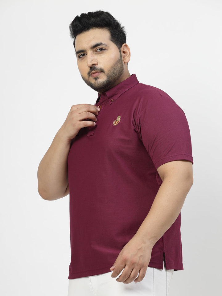 Plus Size Men Solid Cotton Mandarin Collar Oversize T-shirt