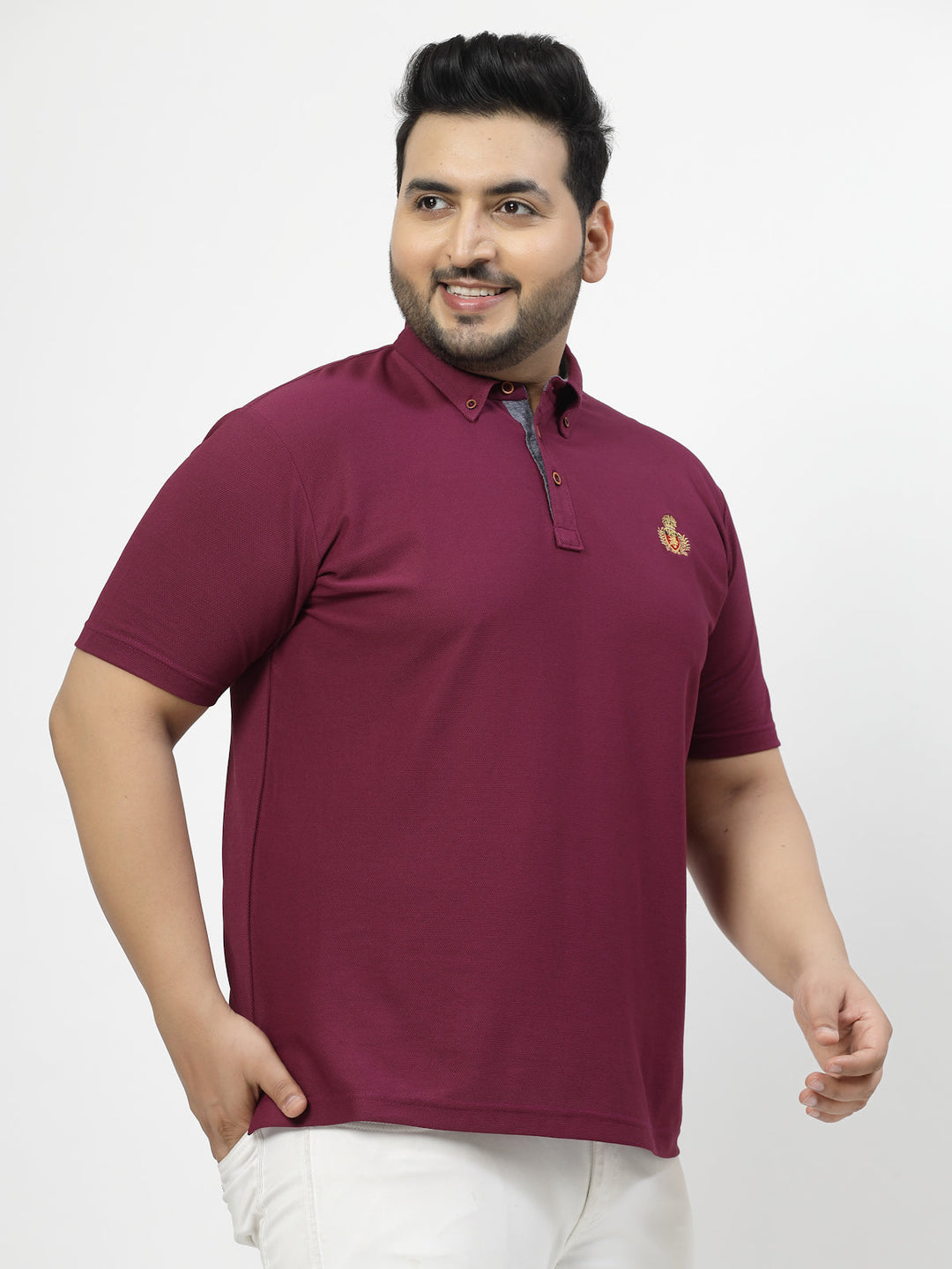 Plus Size Men Solid Cotton Mandarin Collar Oversize T-shirt