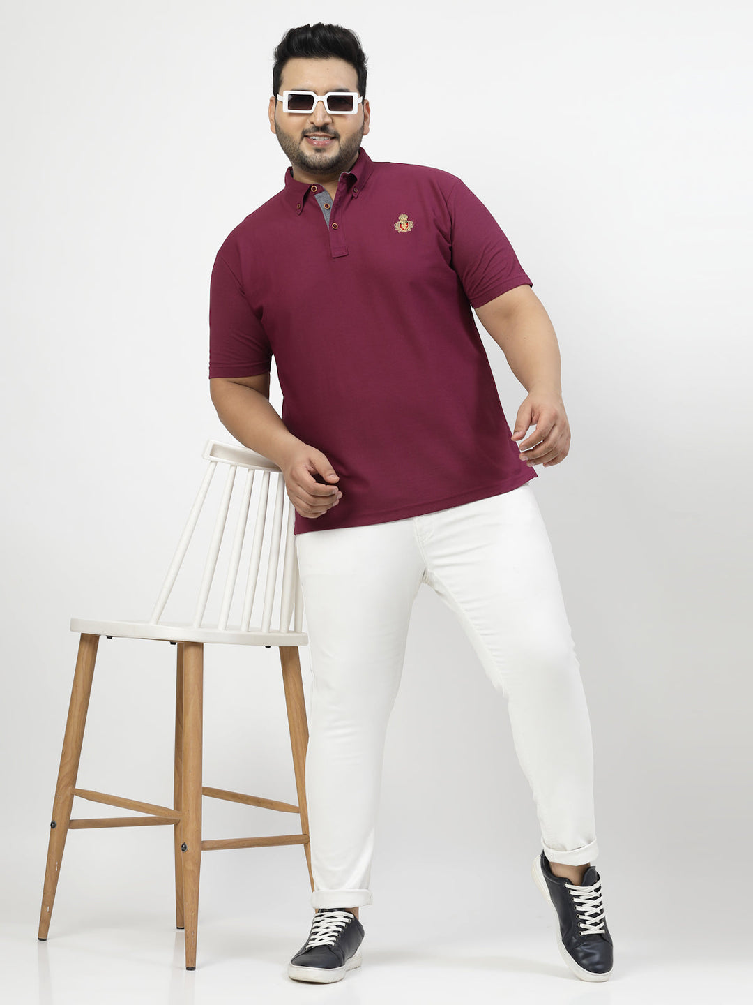 Plus Size Men Solid Cotton Mandarin Collar Oversize T-shirt