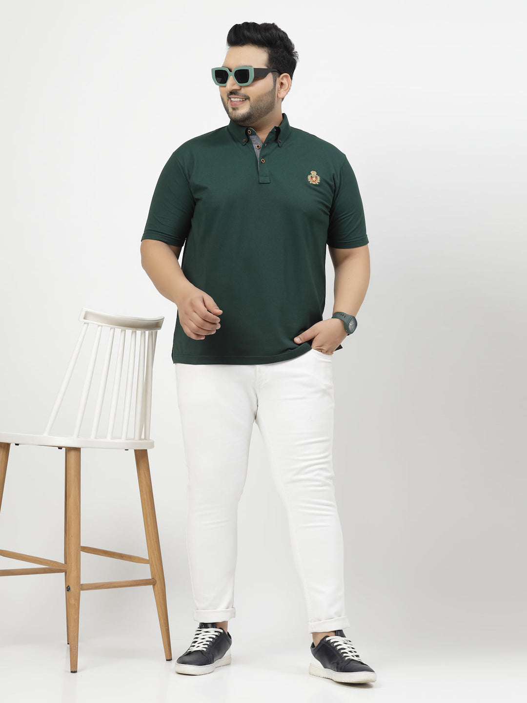 Plus Size Men Polo Collar Applique T-shirt