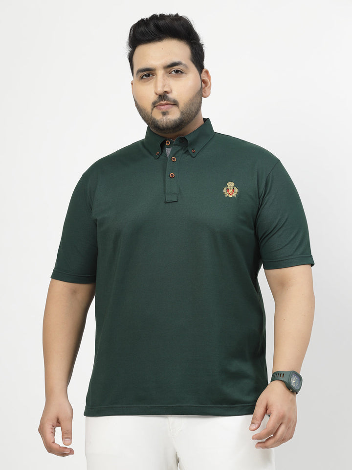 Plus Size Men Polo Collar Applique T-shirt