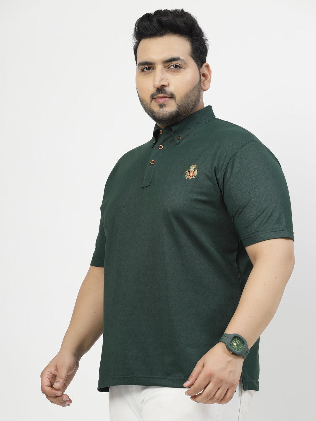 Plus Size Men Polo Collar Applique T-shirt