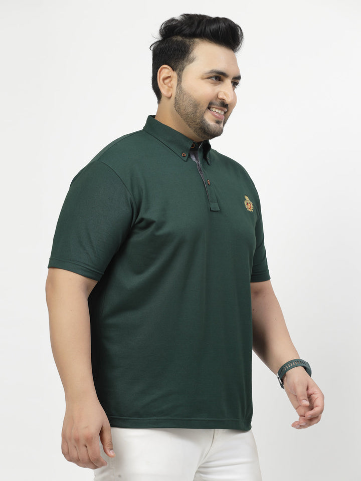 Plus Size Men Polo Collar Applique T-shirt