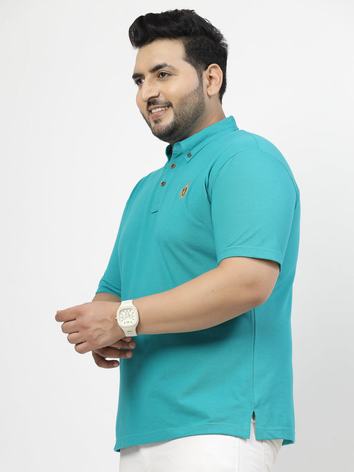 Plus Size Men Solid Cotton Mandarin Collar T-shirt