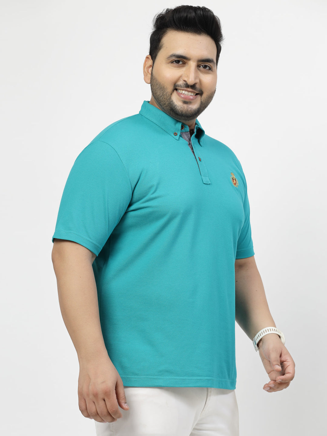 Plus Size Men Solid Cotton Mandarin Collar T-shirt