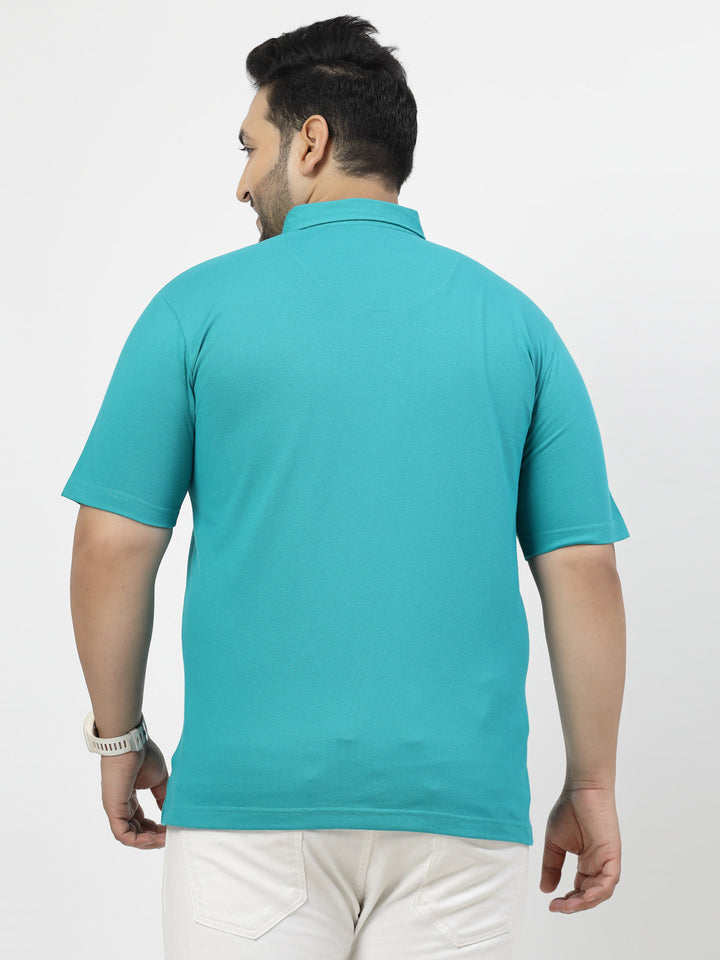 Plus Size Men Solid Cotton Mandarin Collar T-shirt