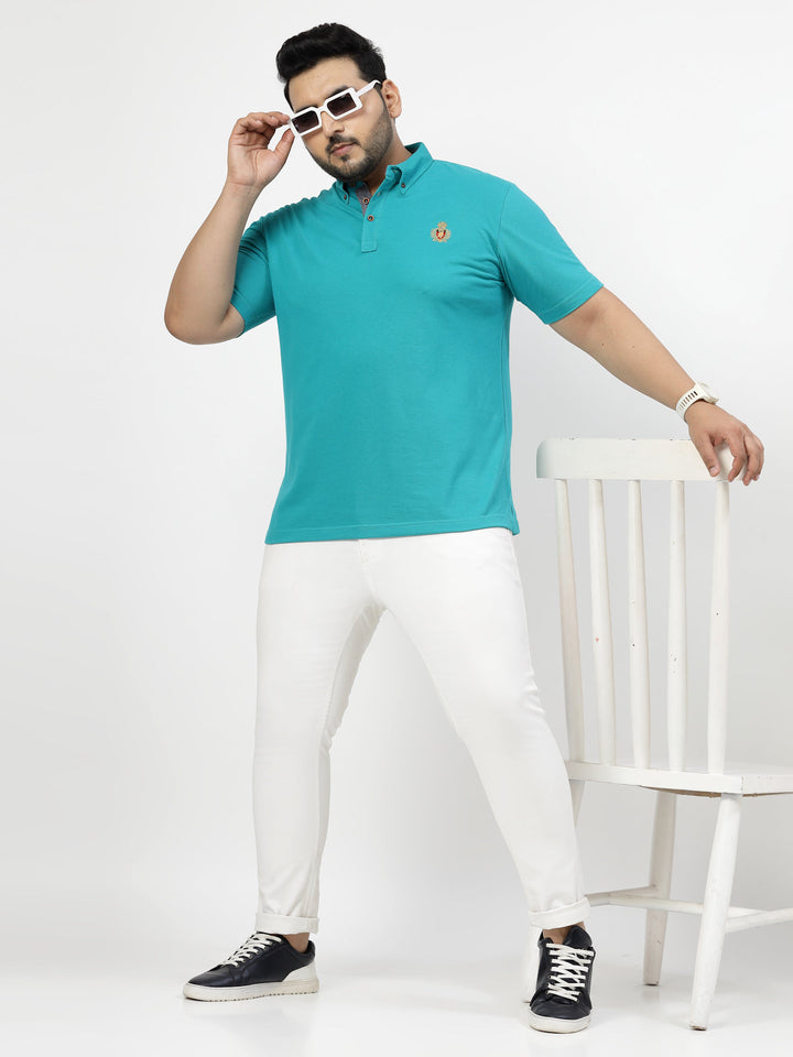 Plus Size Men Solid Cotton Mandarin Collar T-shirt