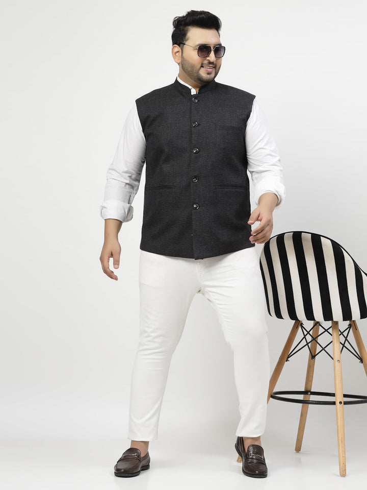 Plus Size Mandarin Collar Woven Nehru Jacket