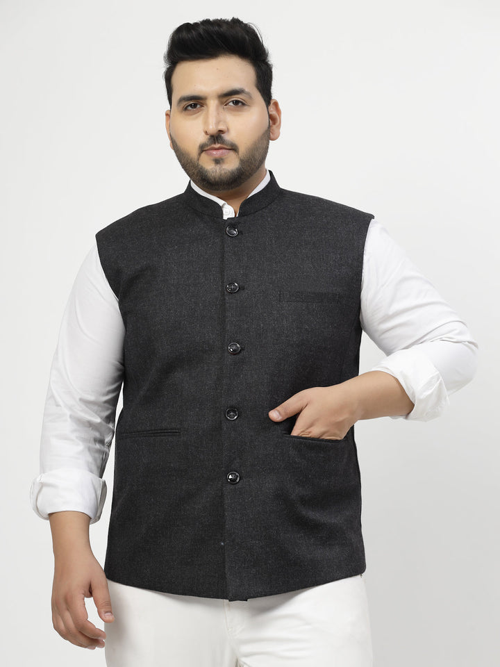 Plus Size Mandarin Collar Woven Nehru Jacket