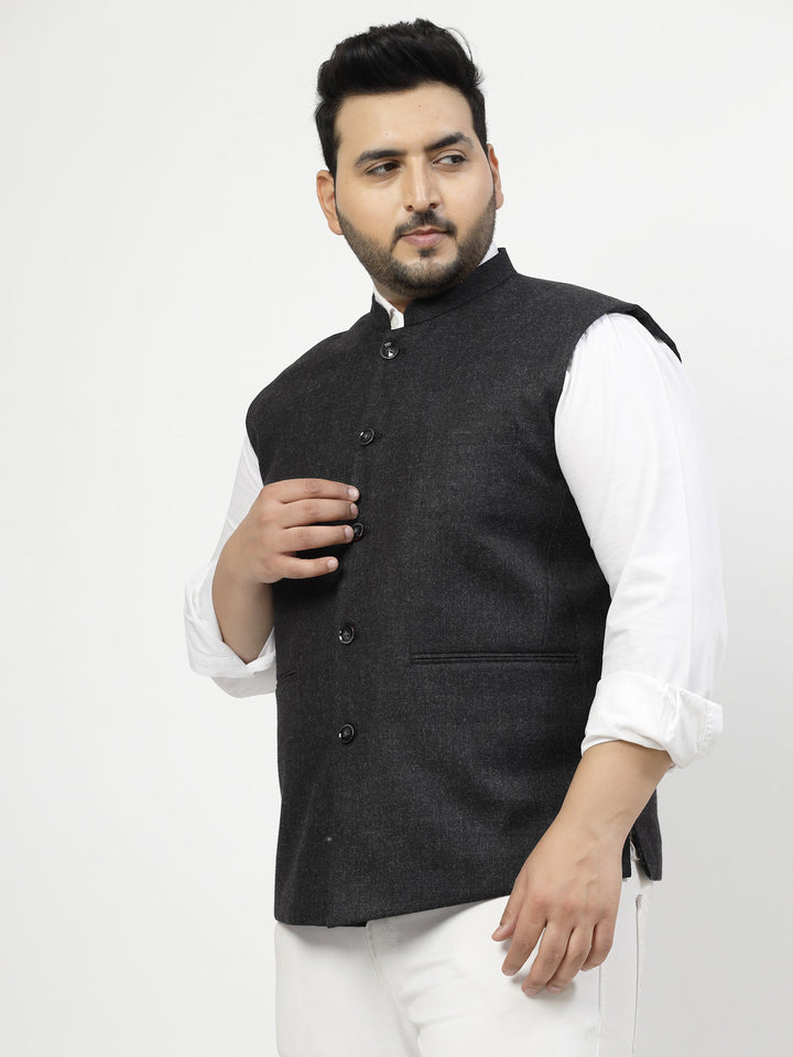 Plus Size Mandarin Collar Woven Nehru Jacket