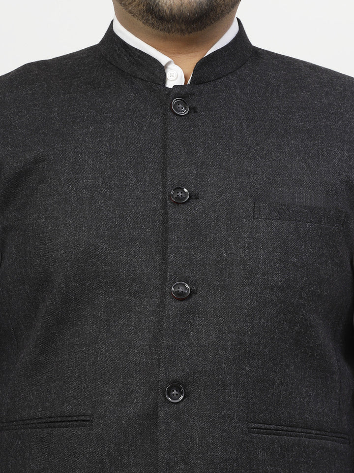 Plus Size Mandarin Collar Woven Nehru Jacket