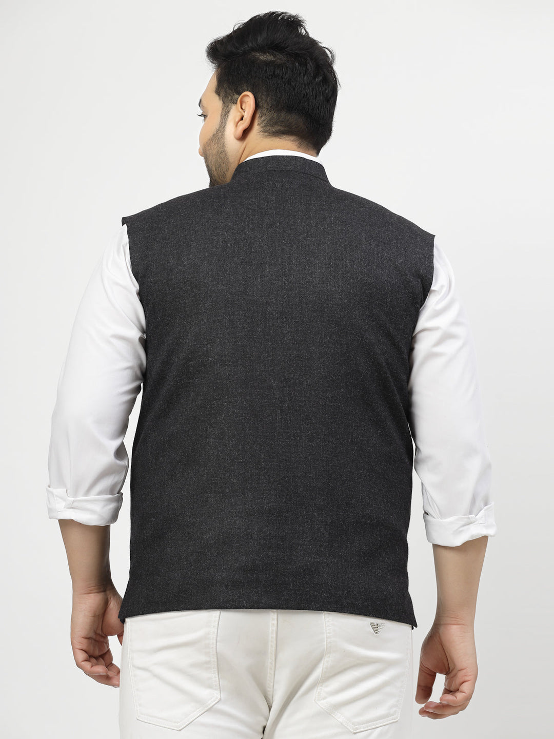Plus Size Mandarin Collar Woven Nehru Jacket