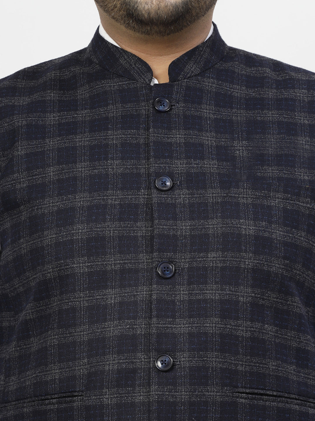 Plus Size Men Blue Checked Waistcoat