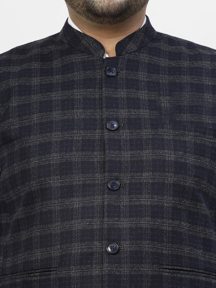 Plus Size Men Blue Checked Waistcoat