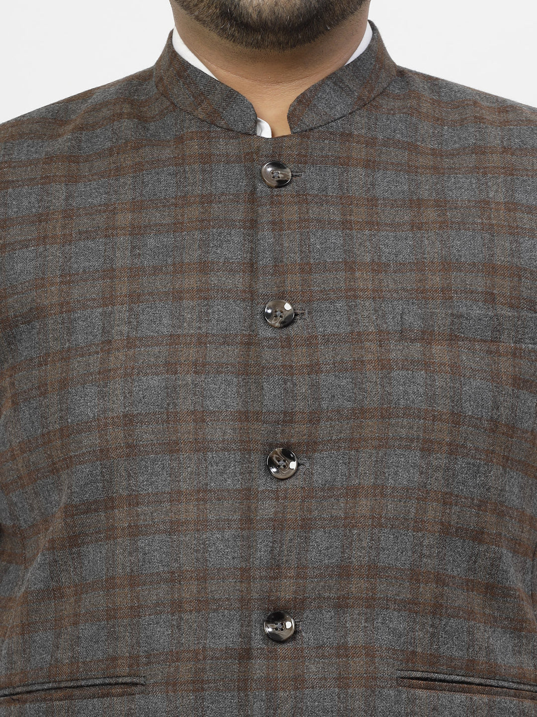 Plus Size Men Brown Checked Waistcoat